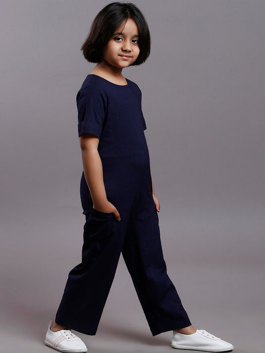 NAVY PLAIN STRETCH JUMPSUIT KIDS