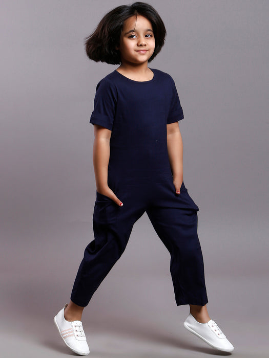 NAVY PLAIN STRETCH JUMPSUIT KIDS
