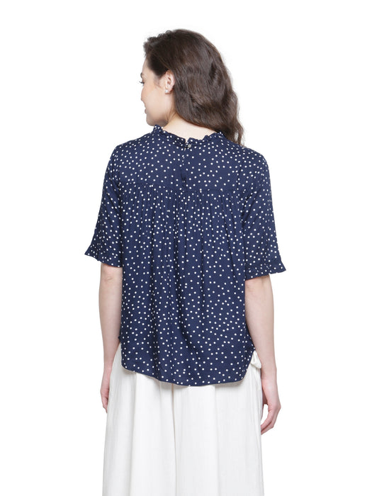 STOCK CLEARANCE SALE- NAVY POLKA LACE DETAIL TOP