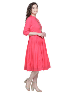 PINK SEQUINNED PLACKET DRESS