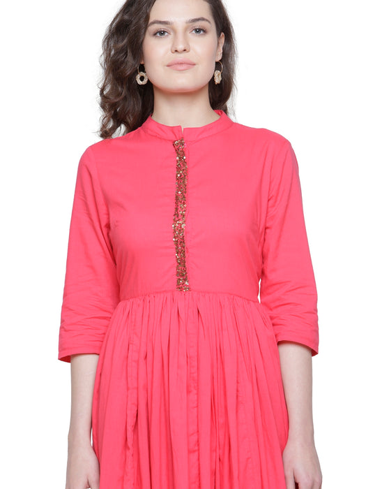 PINK SEQUINNED PLACKET DRESS