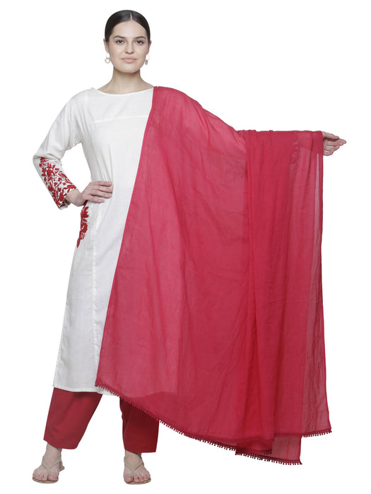 SCARLET RED LACE DETAIL VOILE DRAPE