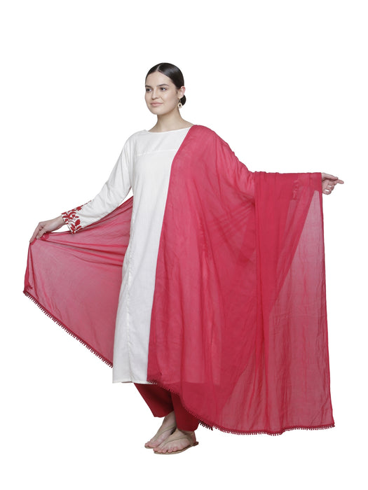 SCARLET RED LACE DETAIL VOILE DRAPE