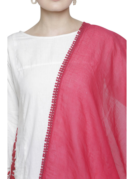 SCARLET RED LACE DETAIL VOILE DRAPE