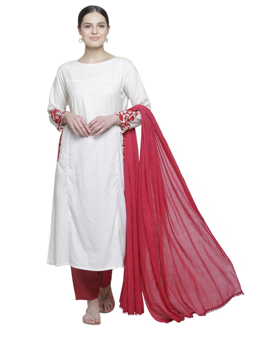 SCARLET RED LACE DETAIL VOILE DRAPE