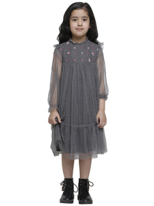 SMOKE GRAY TULLE EMBD DRESS