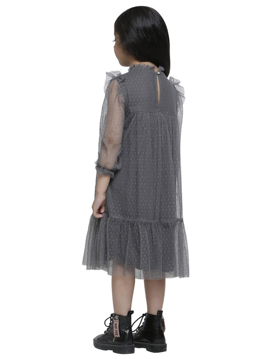 SMOKE GRAY TULLE EMBD DRESS