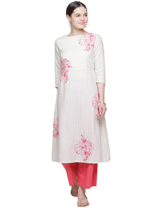 SOLD OUT- STRIPE FLORAL EMBD KURTA