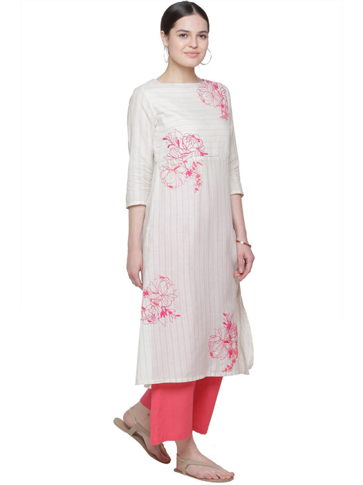 SOLD OUT- STRIPE FLORAL EMBD KURTA