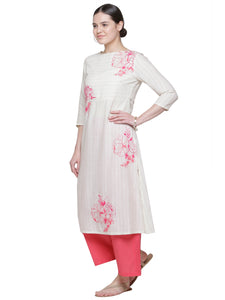 SOLD OUT- STRIPE FLORAL EMBD KURTA