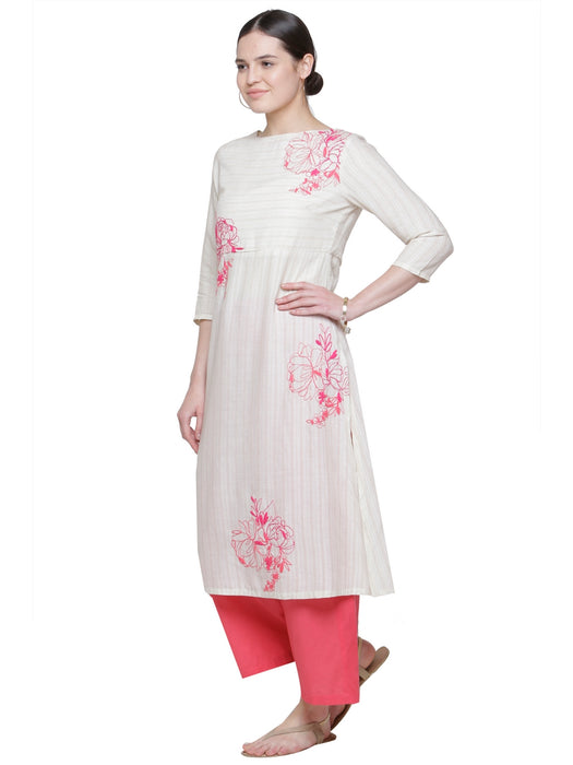 SOLD OUT- STRIPE FLORAL EMBD KURTA