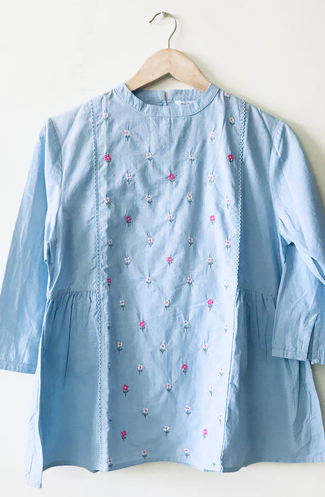 STOCK CLEARANCE SALE- ICE BLUE EMBROIDERED TOP